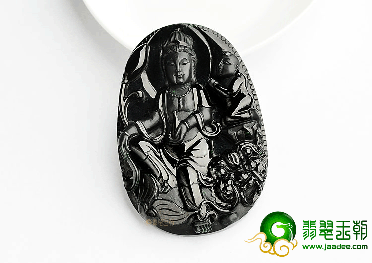 冰玻种墨翠送子观音挂件