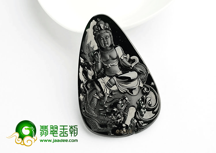玻璃种墨翠降龙观音挂件