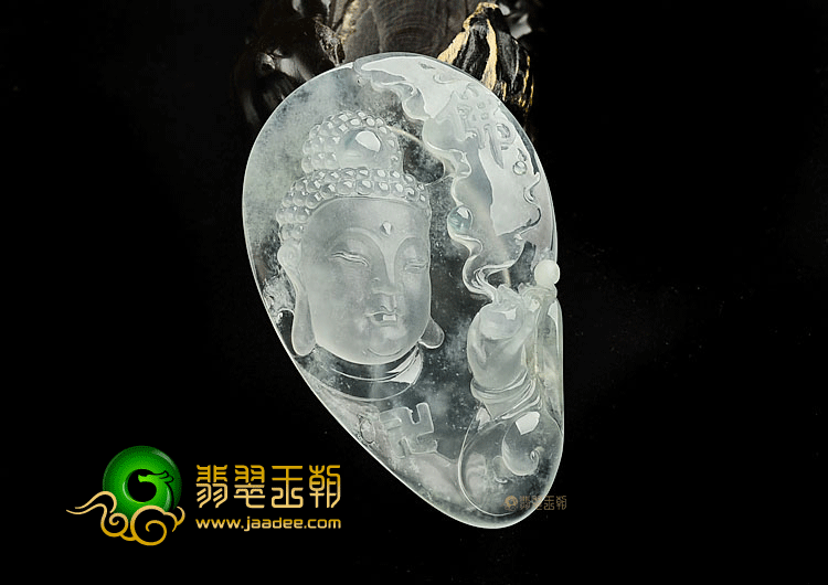 冰玻种略飘花释迦牟尼挂件