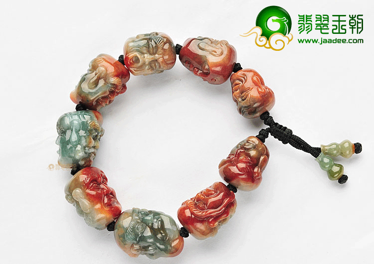 糯冰种三彩罗汉头手链
