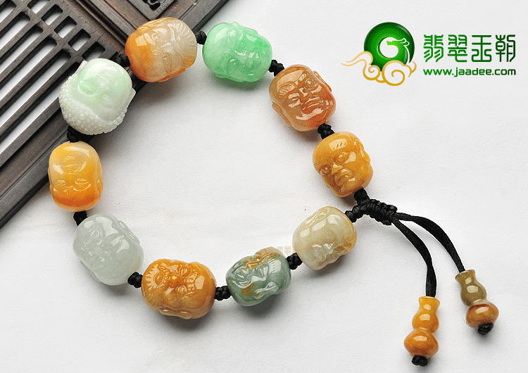 糯冰种三彩罗汉头手链