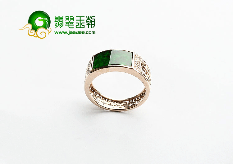 (超值推荐)糯冰种花青镶玫瑰金戒指