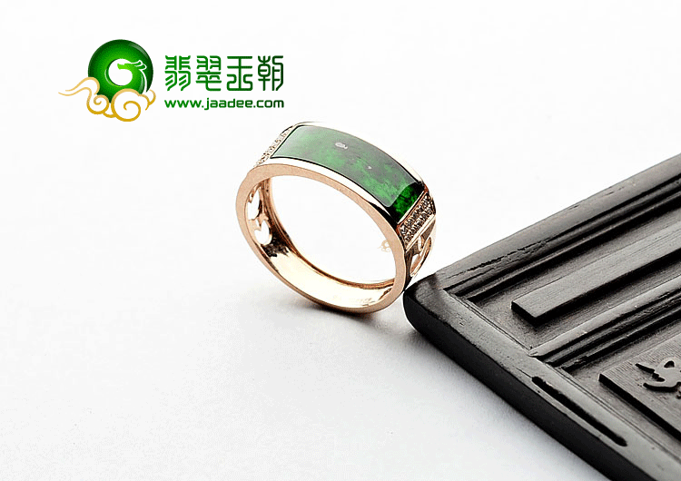 (超值推荐)糯冰种花青镶玫瑰金戒指