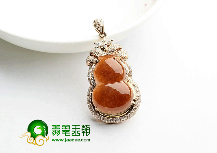 糯冰种红翡镶玫瑰金葫芦胸坠