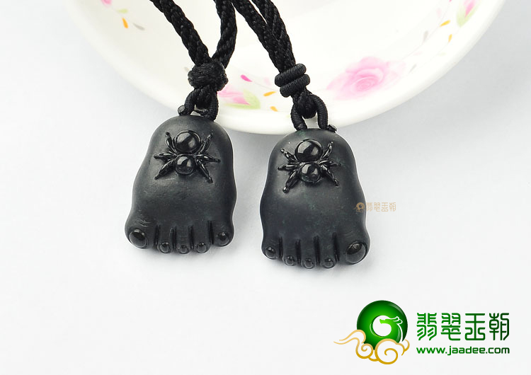 细糯种墨翠知足常乐挂件(一对)