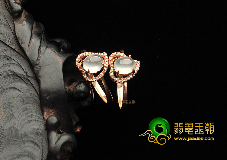 玻璃种无色镶玫瑰金心形戒指(一对)(真钻)