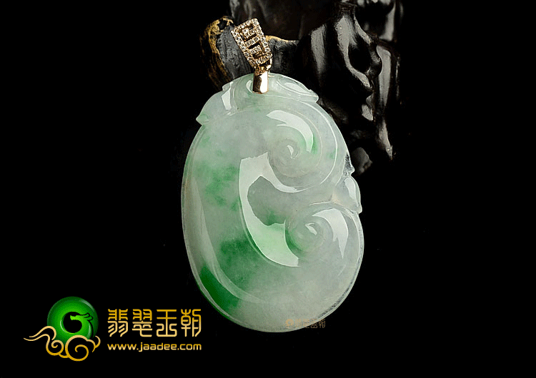 冰种飘翠如意挂件(金扣)