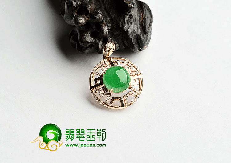 冰种阳绿镶玫瑰金胸坠(真钻)
