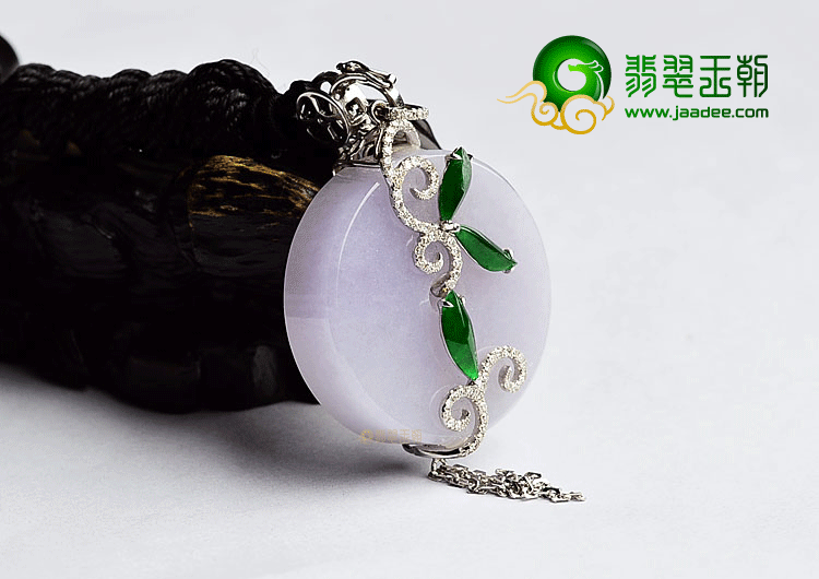 糯冰种紫罗兰/冰种正阳绿镶白金平安扣胸坠(真钻)