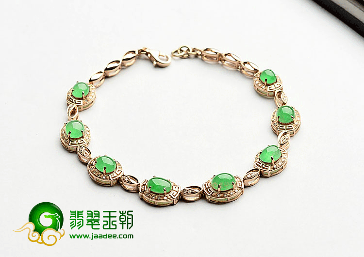 冰种翠色镶玫瑰金手链(真钻)