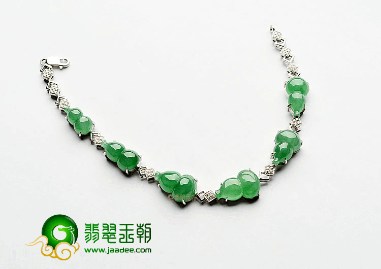 冰种豆色镶白金葫芦手链(真钻)