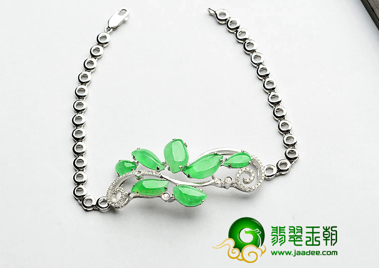 冰种翠色镶白金花形手链(真钻)