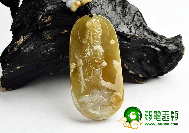 冰种黄翡站观音挂件
