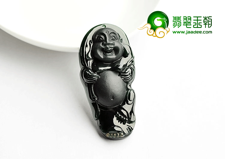 玻璃种墨翠站佛挂件
