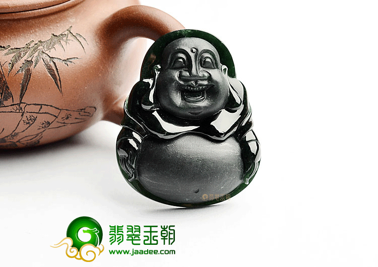 冰种墨翠玉佛挂件