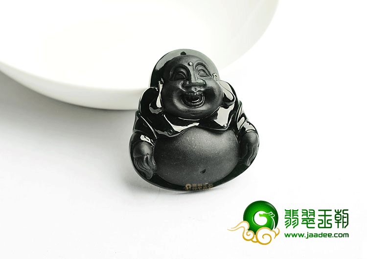 冰种墨翠玉佛挂件