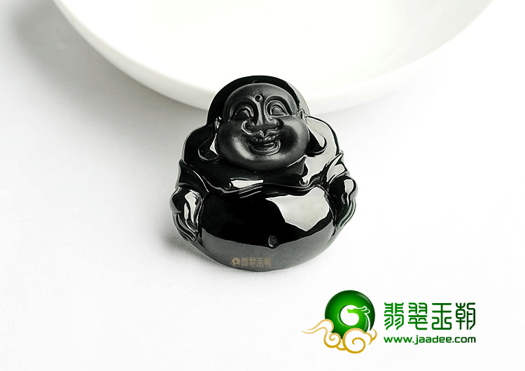 冰种墨翠玉佛挂件