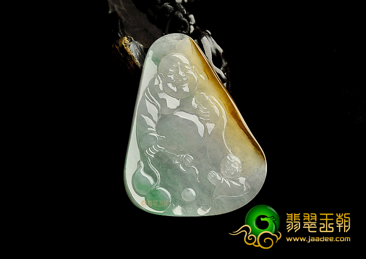 冰种三彩童子拜佛挂件