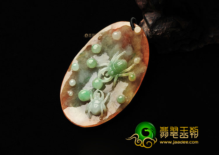 糯冰种淡三彩富甲天下挂件