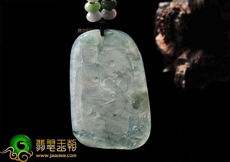 冰种淡紫罗兰飘花观音挂件