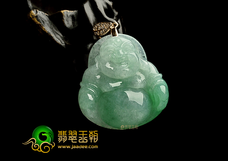 冰种翠色玉佛挂件