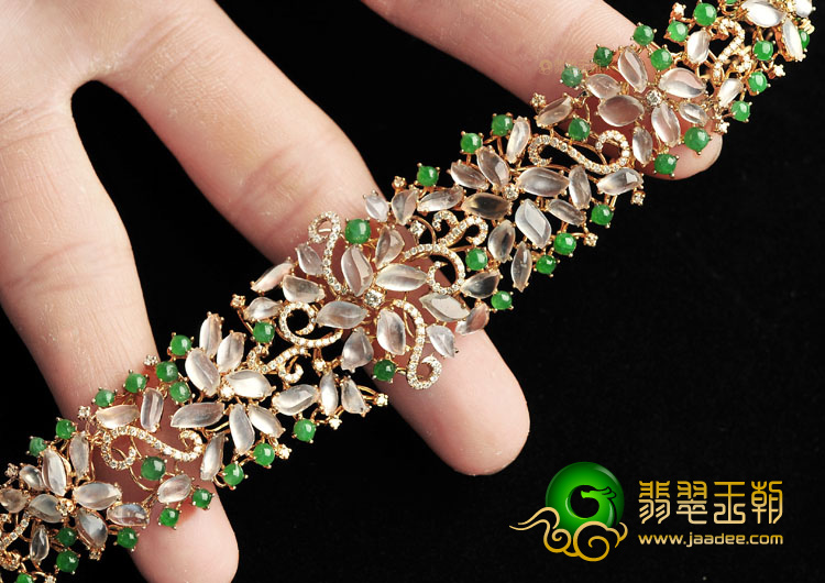 (超值推荐)玻璃种无色冰种阳绿镶玫瑰金手链(真钻)