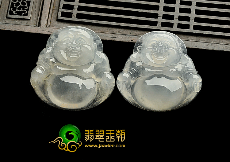 冰玻种晴水玉佛挂件(一对)