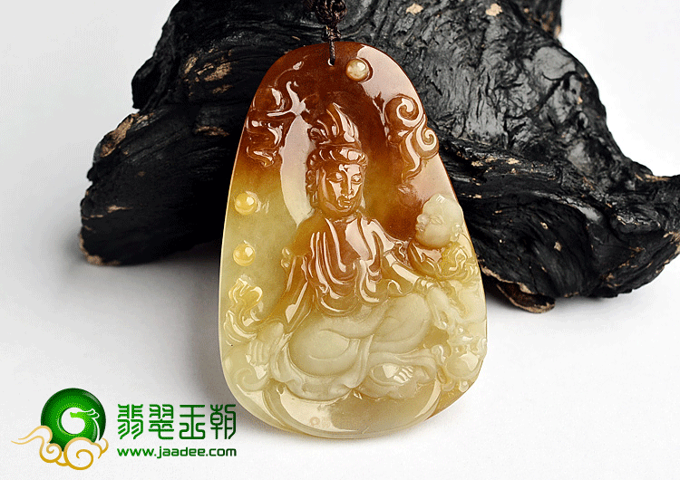 (超值推荐)糯冰种褐黄翡送子观音挂件