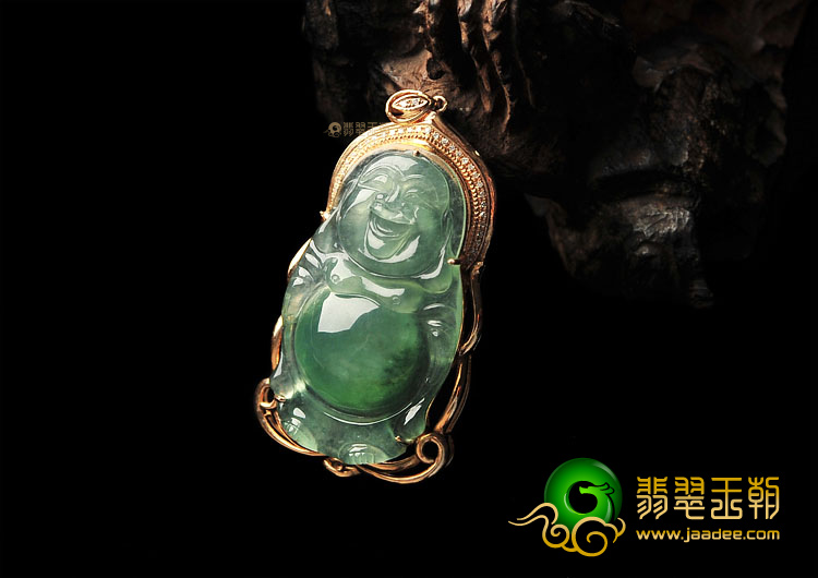 冰种晴水镶玫瑰金站佛胸坠(真钻)