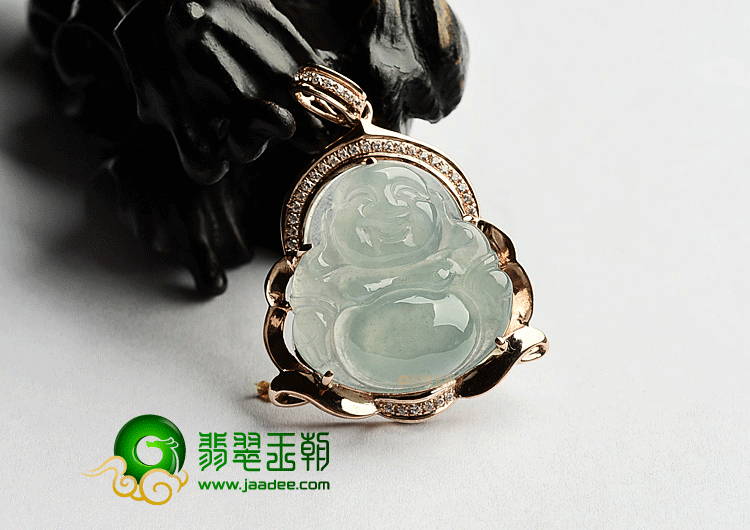 冰种晴水镶玫瑰金玉佛胸坠(真钻)