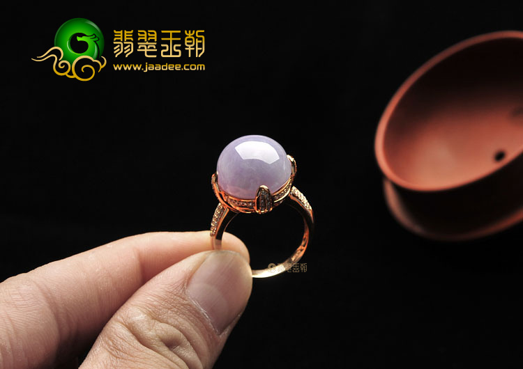 糯冰种紫罗兰镶玫瑰金戒指(真钻)