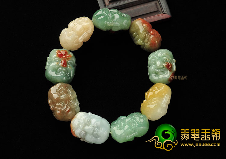 糯冰种三彩罗汉手链