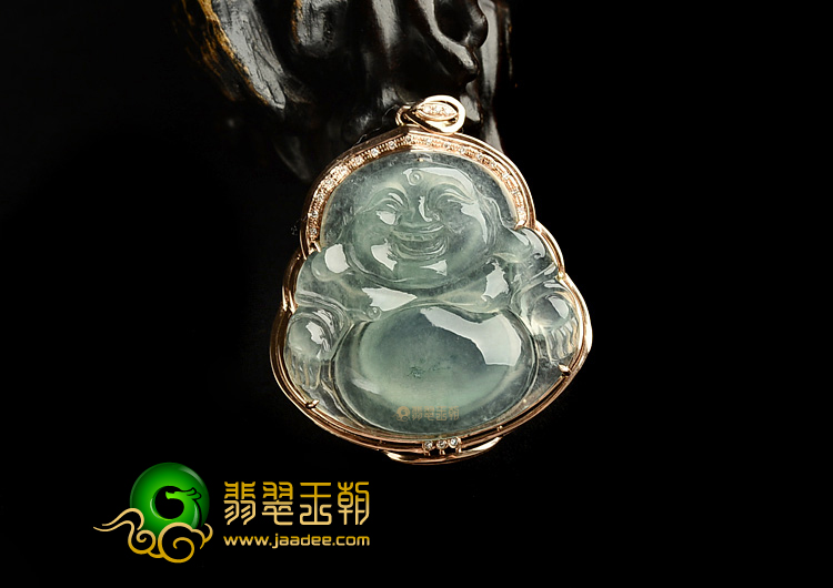 冰玻种晴水镶玫瑰金玉佛胸坠(真钻)