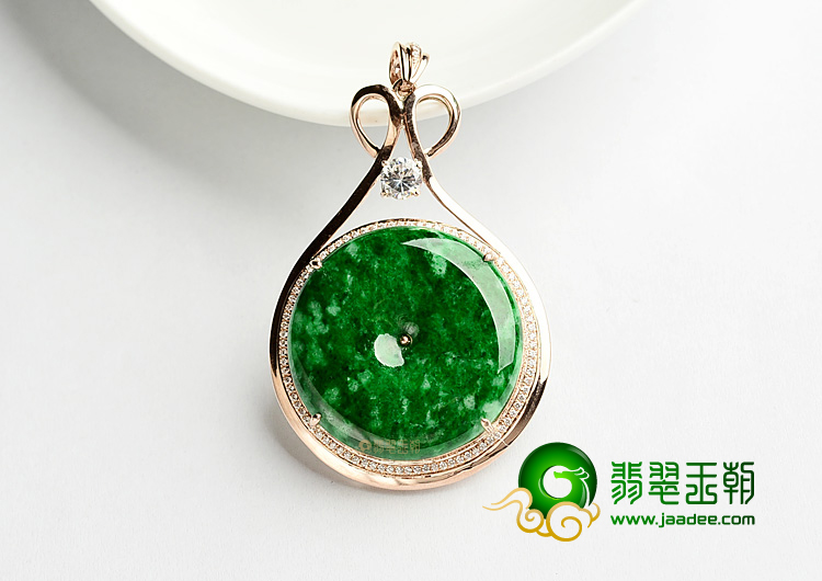 细糯种铁龙生镶玫瑰金平安扣胸坠(真钻)