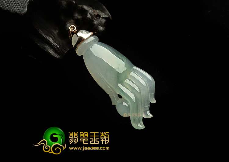 冰种飘花佛手挂件(金扣)