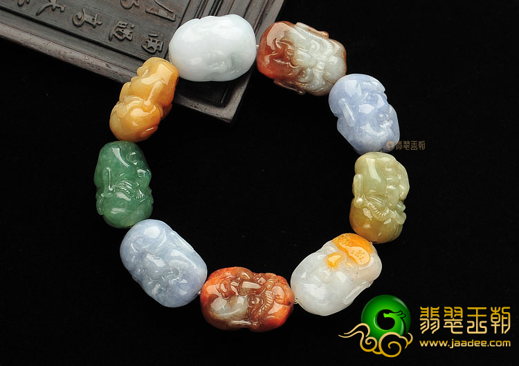 糯冰种三彩罗汉手链