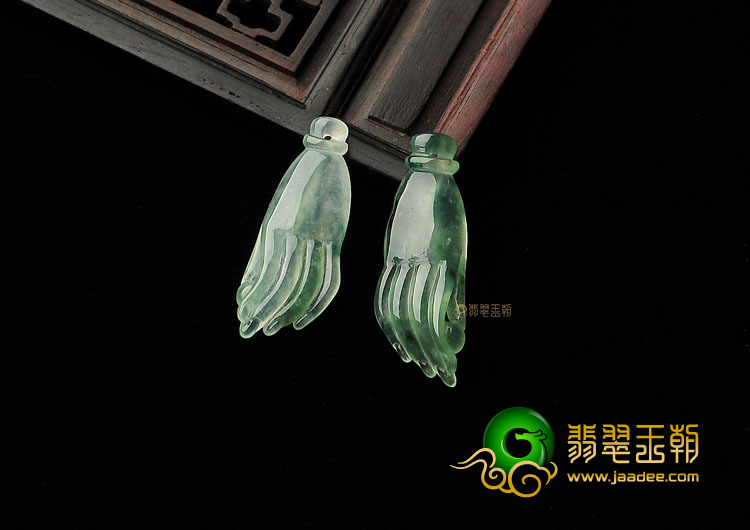 冰种飘花佛手挂件(一对)