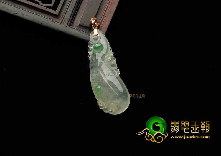 冰种飘花镶玫瑰金福瓜挂件(金扣)(真钻)