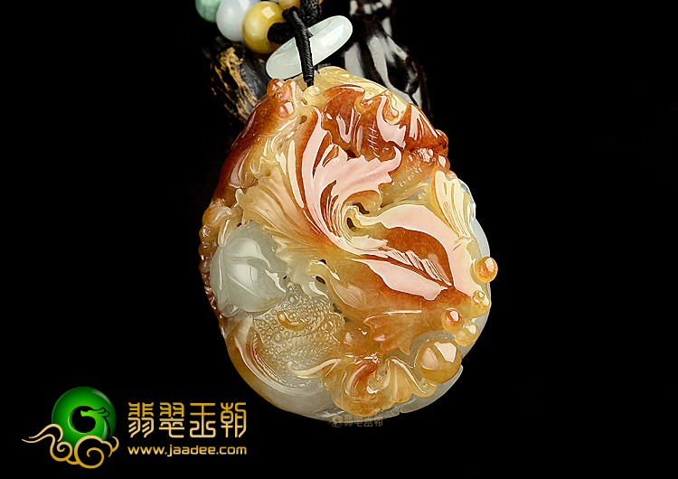 糯冰种红黄翡金玉满堂挂件