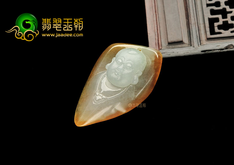 冰种褐黄翡童子挂件