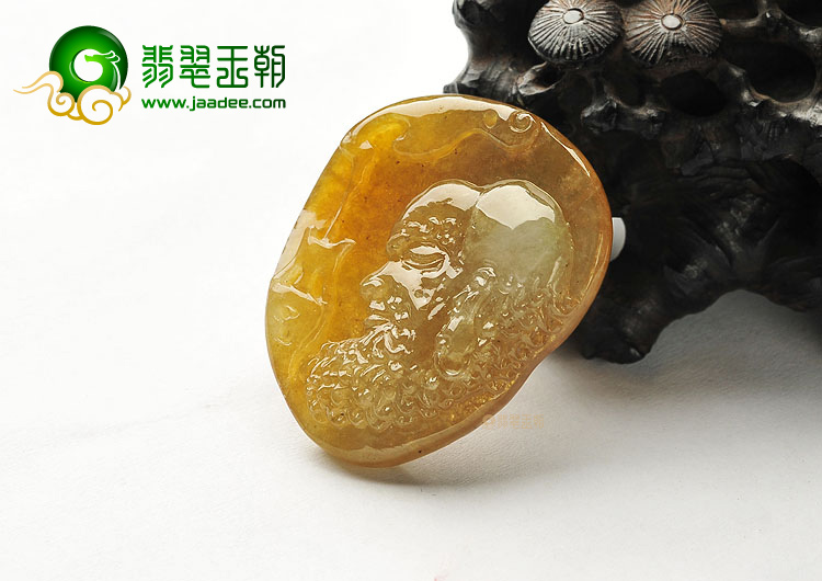 (超值推荐)糯冰种褐黄翡达摩挂件