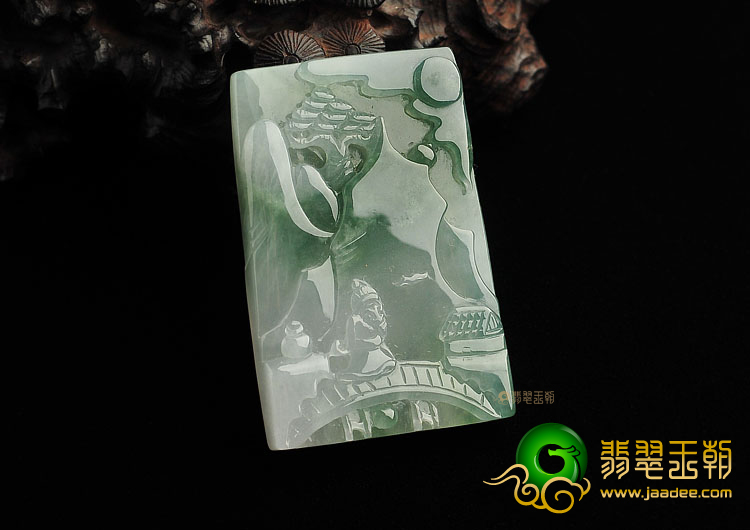 冰种飘花山水牌挂件