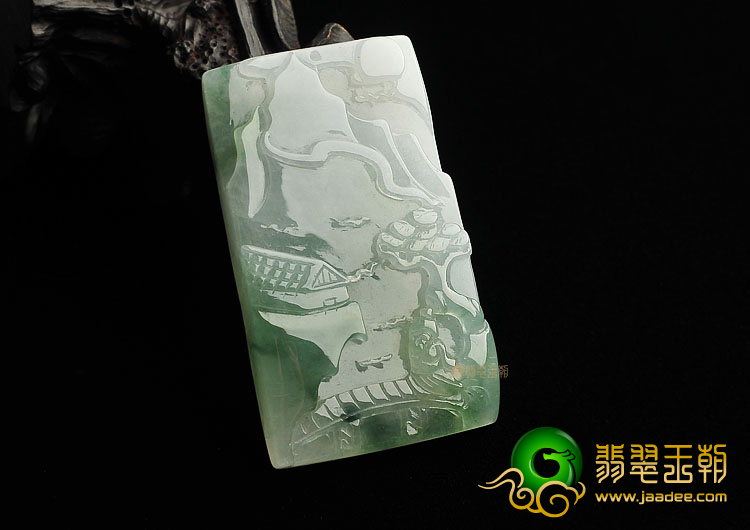 冰种飘花山水牌挂件