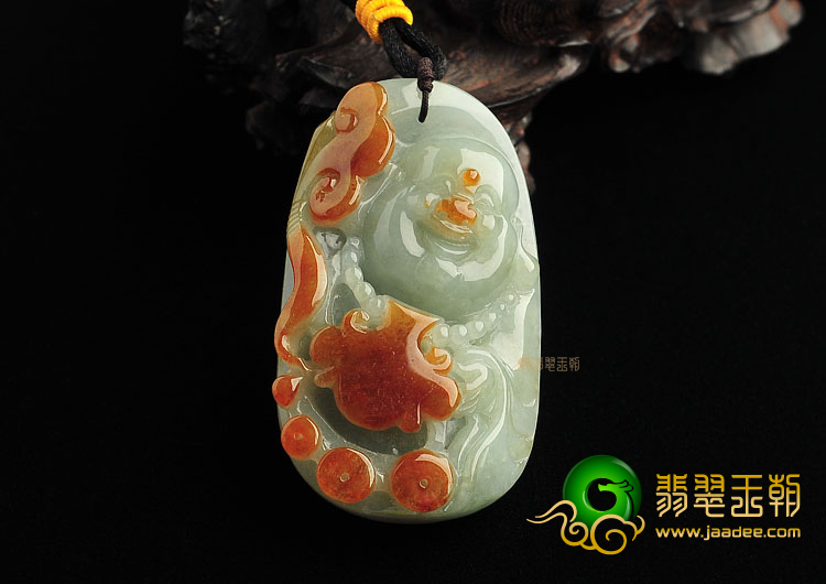 糯冰种褐黄翡玉佛挂件
