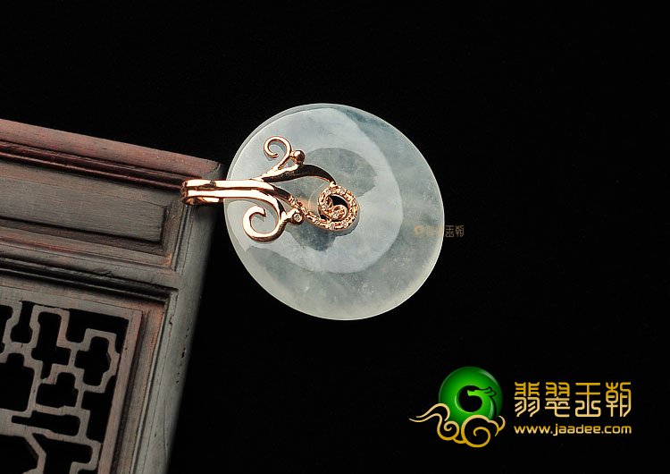 冰种无色镶玫瑰金平安扣胸坠(真钻)