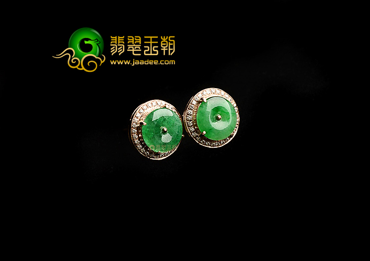 冰种翠色镶玫瑰金平安扣耳钉(真钻)