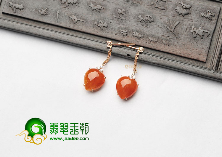 冰种红翡镶玫瑰金水滴耳坠(真钻)
