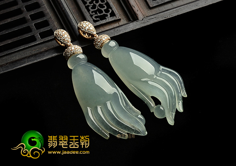 冰种晴水镶玫瑰金佛手胸坠(一对)(真钻)