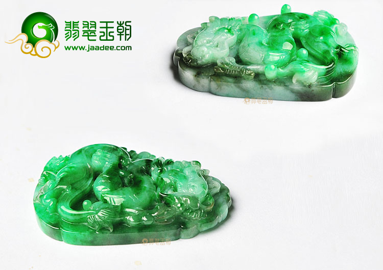 (超值推荐)糯冰种阳绿龙牌挂件(一对)