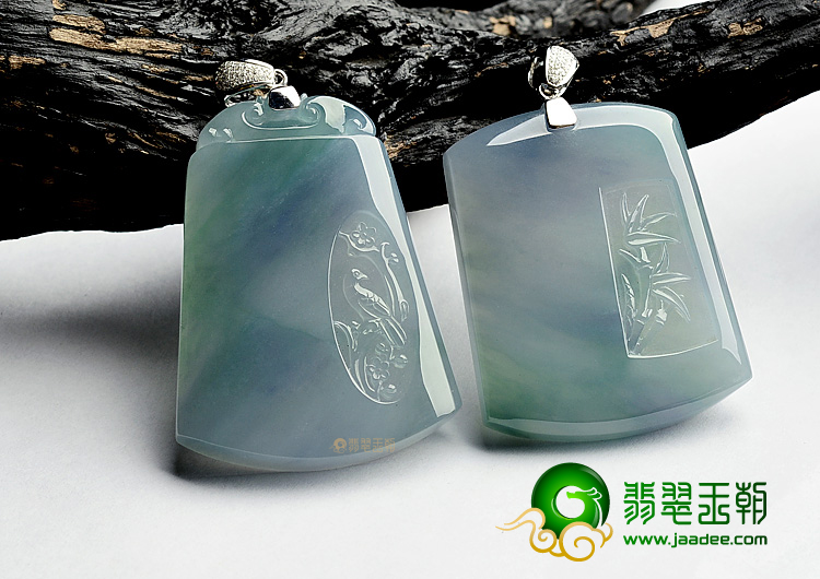 (超值推荐)冰玻种春带彩平安牌挂件(金扣)(一对)